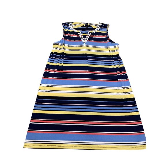 Rafaella XL Multicolor Striped Sleeveless Dress With Beaded Neckline - Picture 1 of 8